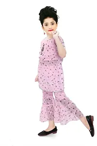 Alluring Pink Georgette Printed Top With Sharara Set For Girls-thumb2
