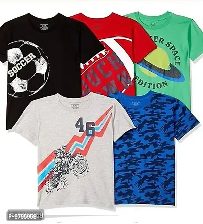 Stylish Fancy Multicoloured Cotton Printed T-Shirts Combo For Kids Pack Of 5
