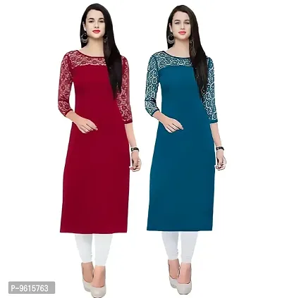 Women Crepe Straight Kurti Combo of 2