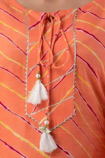 Stylish Cotton Round Neck 3/4 Sleeves Leheriya Print Kurta For Women
