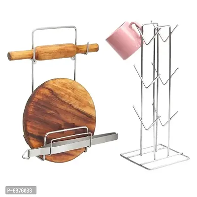 Useful Stainless Steel Chakla Belan Stand And Cup Holder / Cup Stand For Kitchen