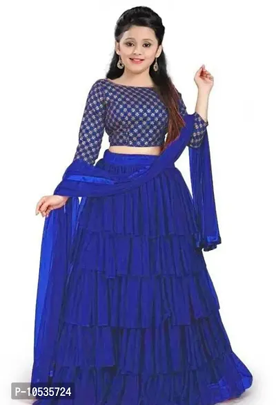 Alluring Blue Satin Embroidered Lehenga Cholis with Dupatta For Girls