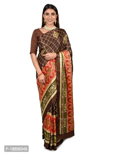 Stylish Art Silk Coffee Printed Saree With Blouse Piece-thumb0