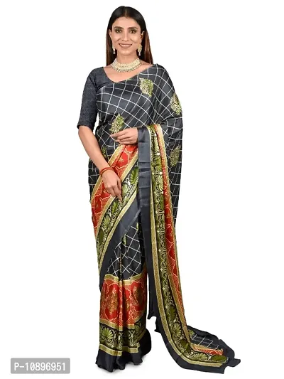 Stylish Art Silk Black Printed Saree With Blouse Piece-thumb0