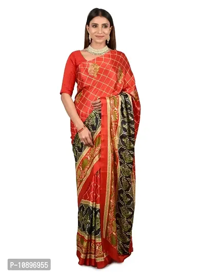 Stylish Art Silk Red Printed Saree With Blouse Piece