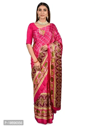 Stylish Art Silk Pink Printed Saree With Blouse Piece