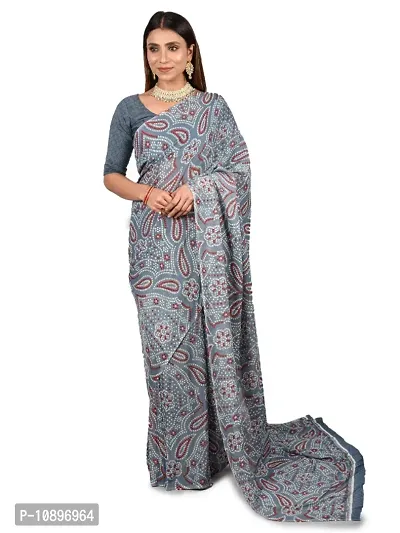 Stylish Art Silk Grey Printed Saree With Blouse Piece-thumb0