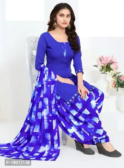 Elegant Blue Crepe Ethnic Print Dress Material with Dupatta For Women