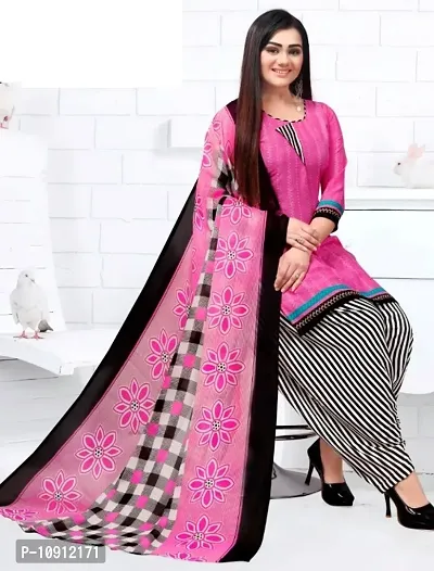 Elegant Pink Crepe Ethnic Print Dress Material with Dupatta For Women-thumb0