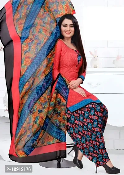 Elegant Red Crepe Ethnic Print Dress Material with Dupatta For Women-thumb0