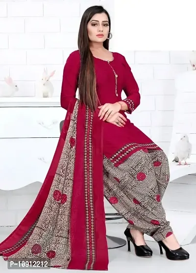 Elegant Maroon Crepe Ethnic Print Dress Material with Dupatta For Women-thumb0