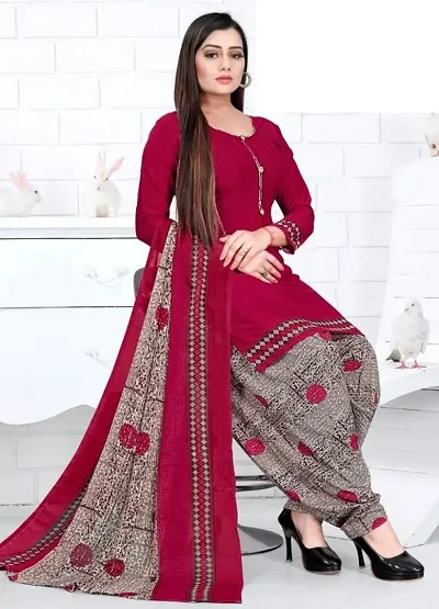 Elegant Crepe Ethnic Print Dress Material with Dupatta For Women