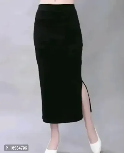 Stylish Black Lycra Solid Side Slit Skirt For Women-thumb0
