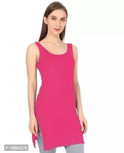 Stylish Pink Regular Fit Sleeveless Cotton Long Camisole Slip For Women