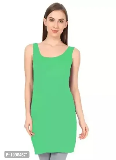 Stylish Green Regular Fit Sleeveless Cotton Long Camisole Slip For Women