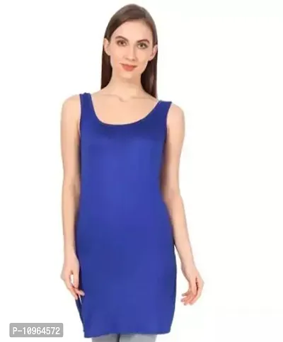 Stylish Blue Regular Fit Sleeveless Cotton Long Camisole Slip For Women