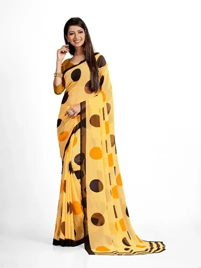 Georgette Polka Dot Printed Saree with Blouse piece