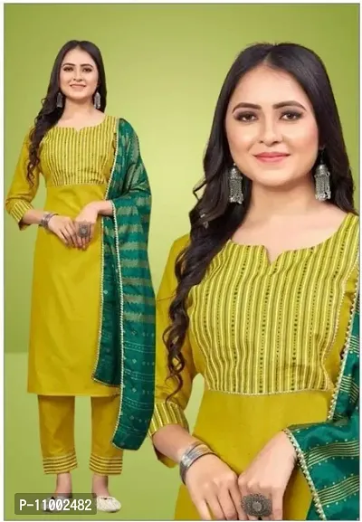 Straight Yellow Cotton Kurta Sets For Women-thumb0