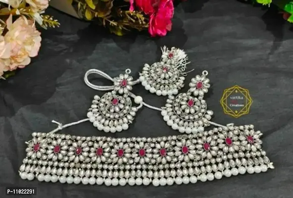 Elegant Silver Choker Jewellery Set For Women