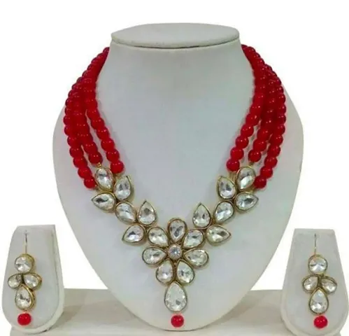 Beaded Crystal Kundan Necklace Jewellery Set