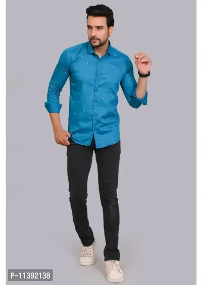 Blue Cotton Printed Casual Shirts For Men-thumb2