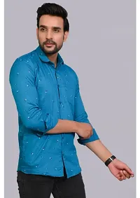 Blue Cotton Printed Casual Shirts For Men-thumb4