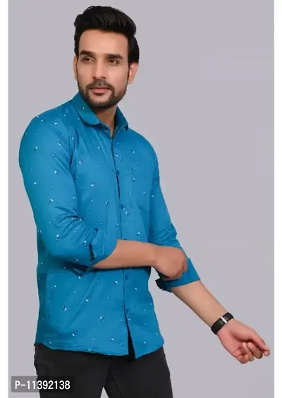Blue Cotton Printed Casual Shirts For Men-thumb5