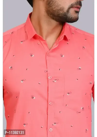 Reliable Pink Cotton Printed Long Sleeves Casual Shirts For Men-thumb3