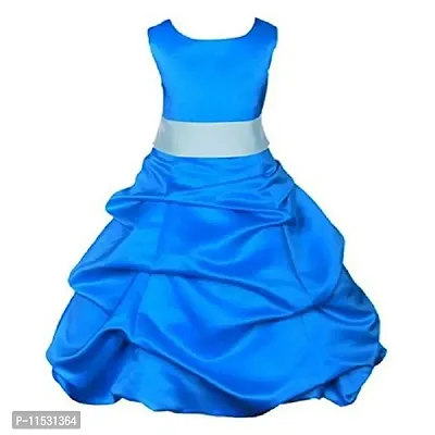 Fabulous Blue Satin Knee Length Frocks For Girls-thumb0