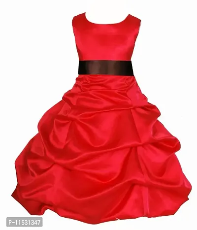 Fabulous Red Satin Knee Length Frocks For Girls-thumb0