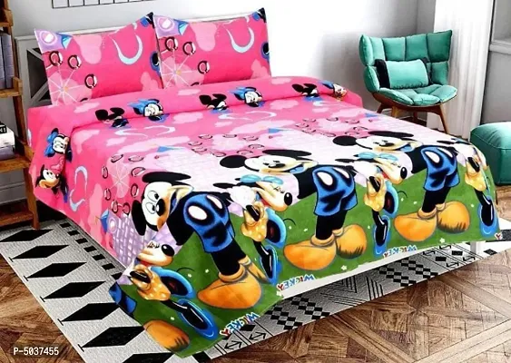 Beautiful Polycotton Cartoon Printed Bedsheet with 2 Pillowcovers-thumb0
