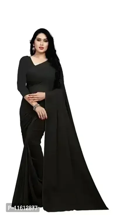 PLAIN GEORGETTE SAREE WITH SAME COLOUR RUNNING BLOUSE-thumb0