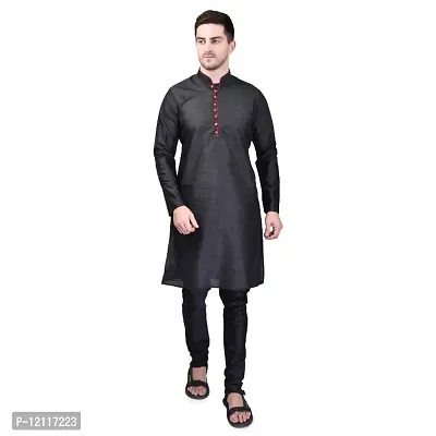 Reliable Black Silk  Kurta  Bottom Sets For Men-thumb0