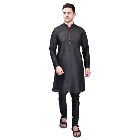 PRINTCULTR Men's Silk Traditional Kurta Pyjama Set | Regular Long Sleeve Solid Kurta | Elastic Waistband Pyjama | (PCDSK7)