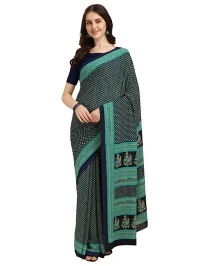 DZY Women's Butter Silk Saree,Multicolor saree for Daily use,School Dress,Uniform,Hospitals,Showrooms, Saree for Girls and womens with Blouse Piece (0.5Mtr) (Blue)