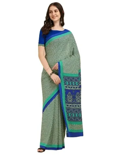 DZY Women's Crepe Silk Saree,Multicolor saree for Daily Purpose/School Dress/Uniform/Hospitals/Showrooms, Saree for Girls and womens with Blouse Piece (0.5 Mtr) (Green)