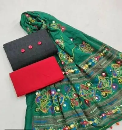 Beautiful Cotton Chikankri Dress Material with Dupatta