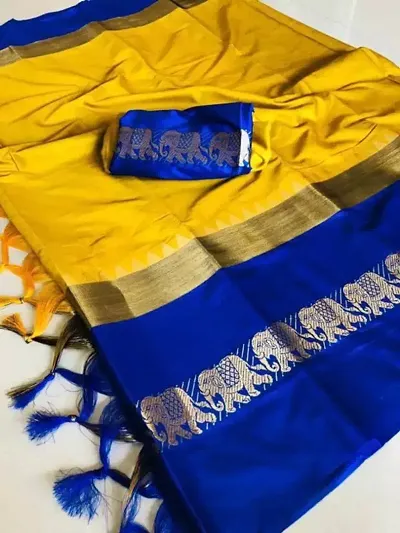 Silk Woven Design Elephant Border Saree with Blouse piece