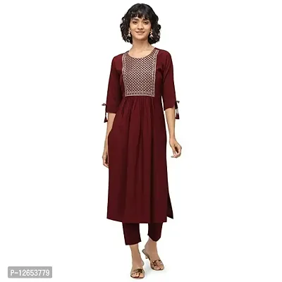 A-Line Maroon  Rayon Kurta-thumb0