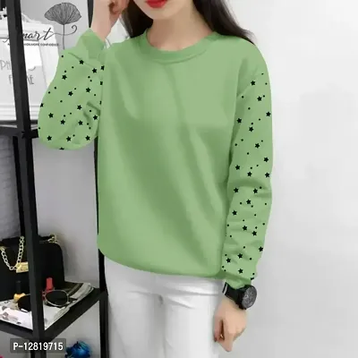 Elegant Green Cotton Self Design T-Shirts For Women