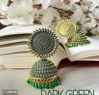 Pretty Green Alloy Jhumkas Earrings For Women-thumb0