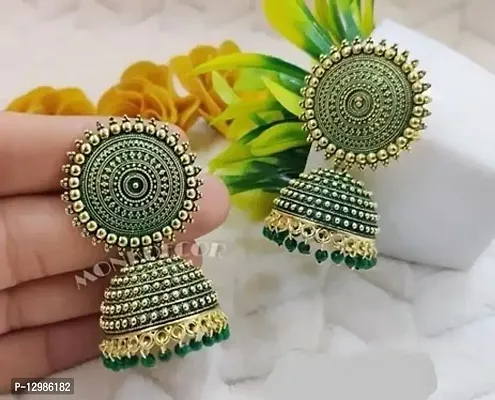 Pretty Green Alloy Jhumkas Earrings For Women-thumb0