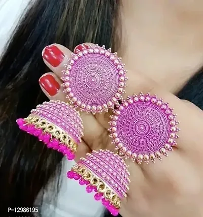 Pretty Pink Alloy Jhumkas Earrings For Women-thumb0