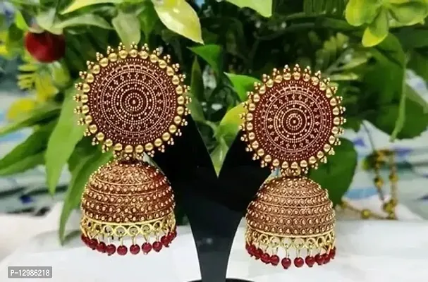 Pretty Maroon Alloy Jhumkas Earrings For Women-thumb0