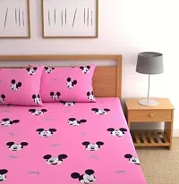 Pink Printed Polycotton Double Bedsheet With 2 Pillow Covers-thumb1