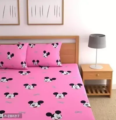 Pink Printed Polycotton Double Bedsheet With 2 Pillow Covers-thumb2