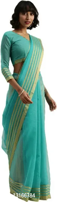 Stylish Cotton Silk Parrot Green  Saree without Blouse piece-thumb0