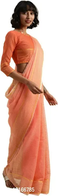 Stylish Cotton Silk Orange  Saree without Blouse piece-thumb0