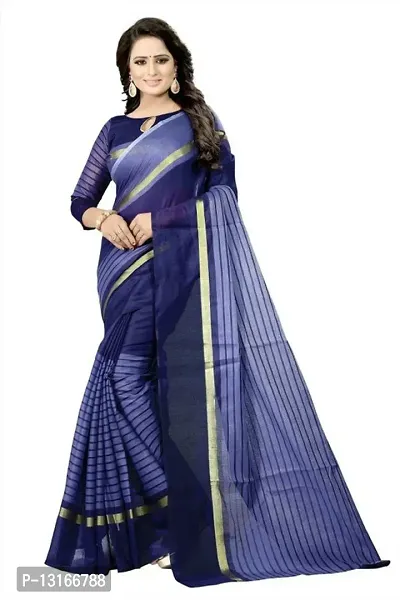 Stylish Cotton Silk Navy Blue  Saree without Blouse piece-thumb0