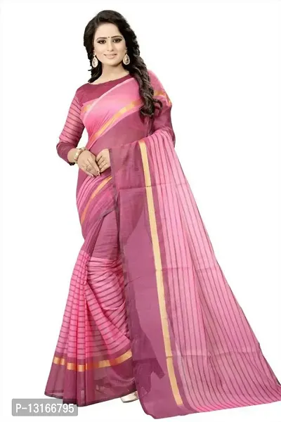 Stylish Cotton Silk Pink  Saree without Blouse piece-thumb0